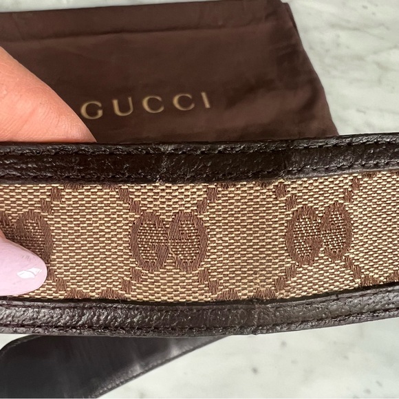 Authentic ✨Vintage Gucci GG Canvas & Brown Leather Interlocking G Belt 90/36 - Picture 10 of 11
